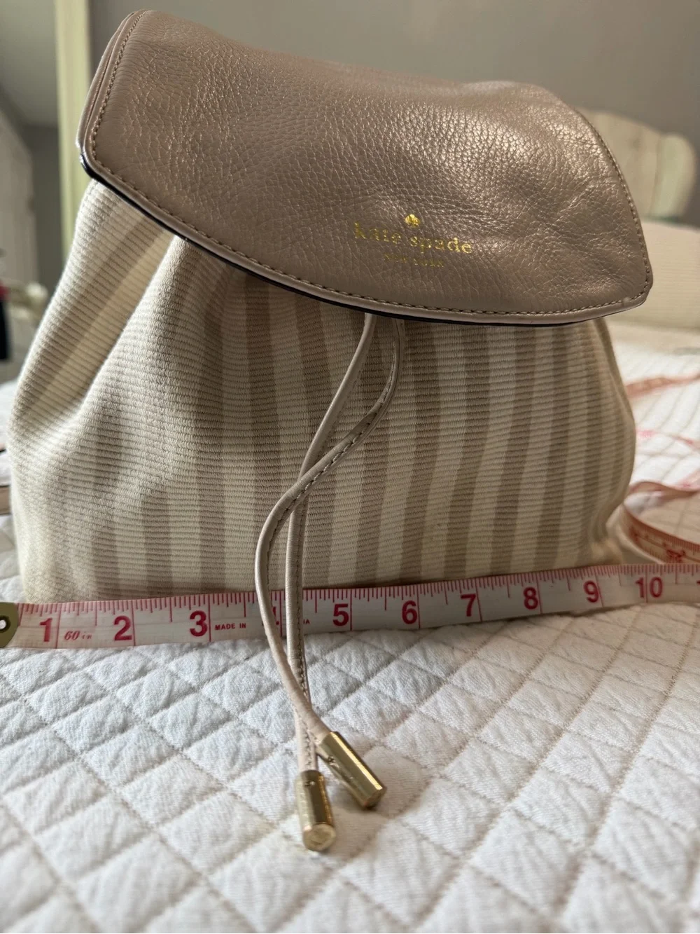 kate spade Cream and Beige Striped Mini Backpack